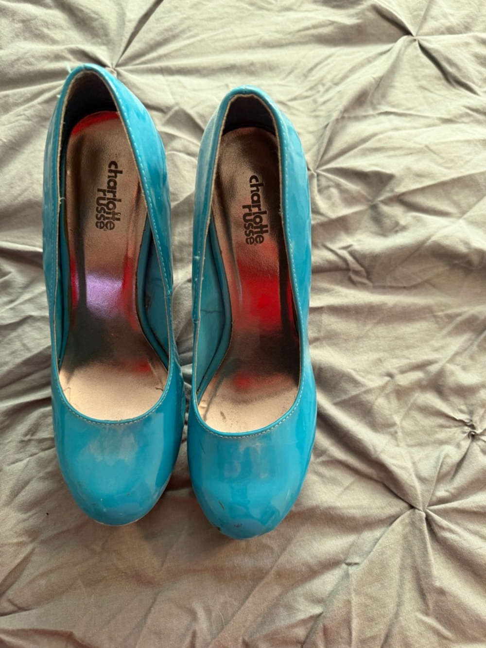 Charlotte Russe Bright Turquoise Patent Round-Toe Pumps